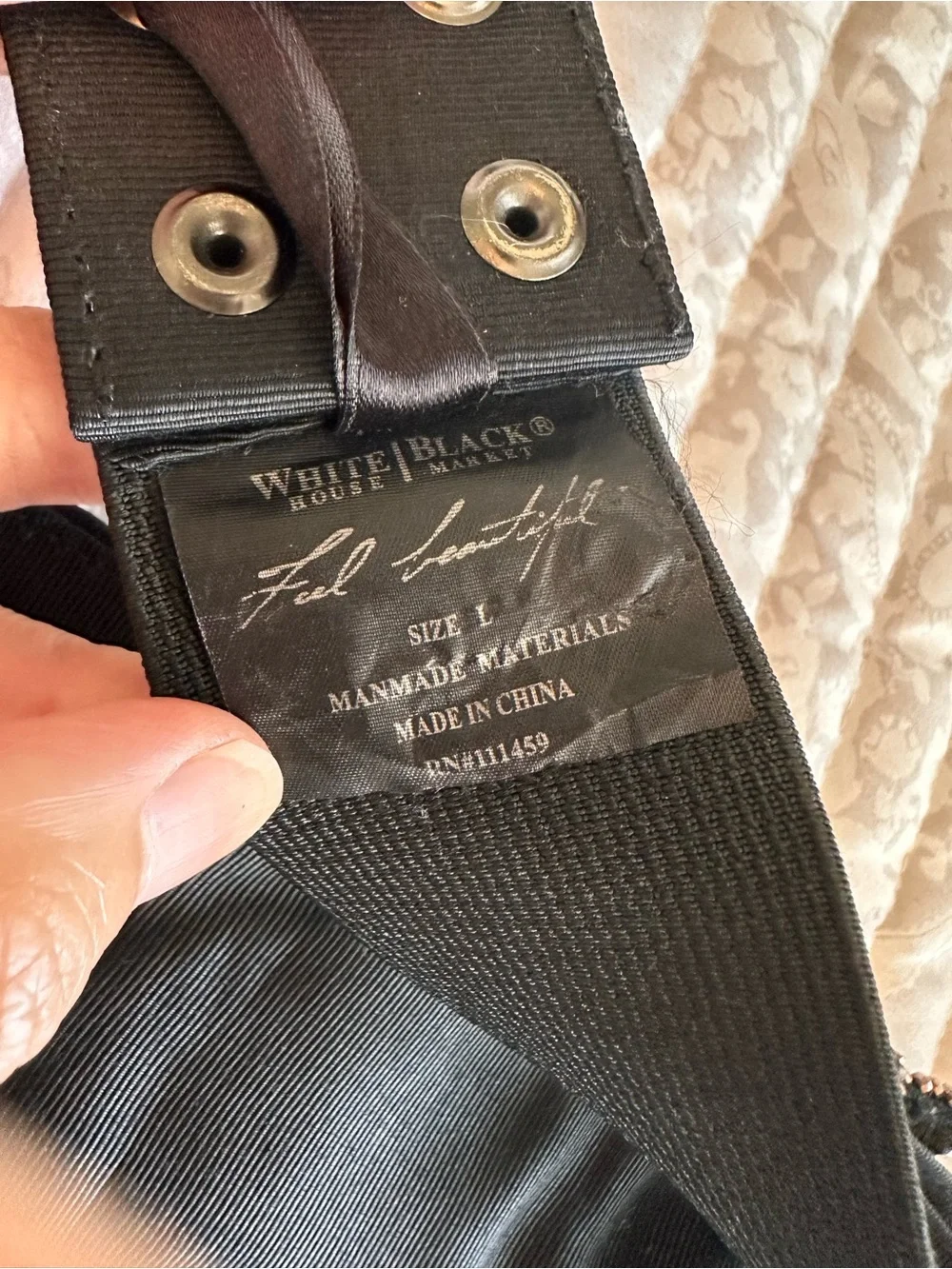 White House Black Market Black Embellished Elastic Waist Belt with Snap Closure